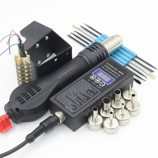 RIESBA 8858 Portable BGA Rework Solder Station Hot Air Blower Heat Gun Heating core air nozzle tweezers