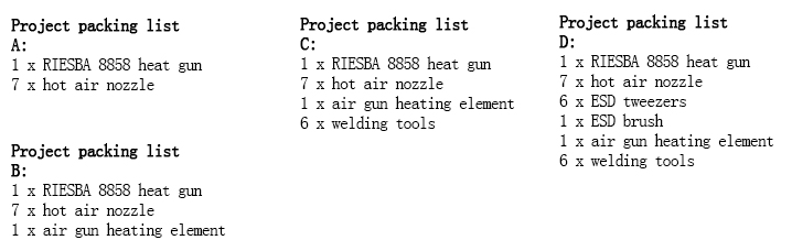 RIESBA 8858 Portable BGA Rework Solder Station Hot Air Blower Heat Gun Heating core air nozzle tweezers