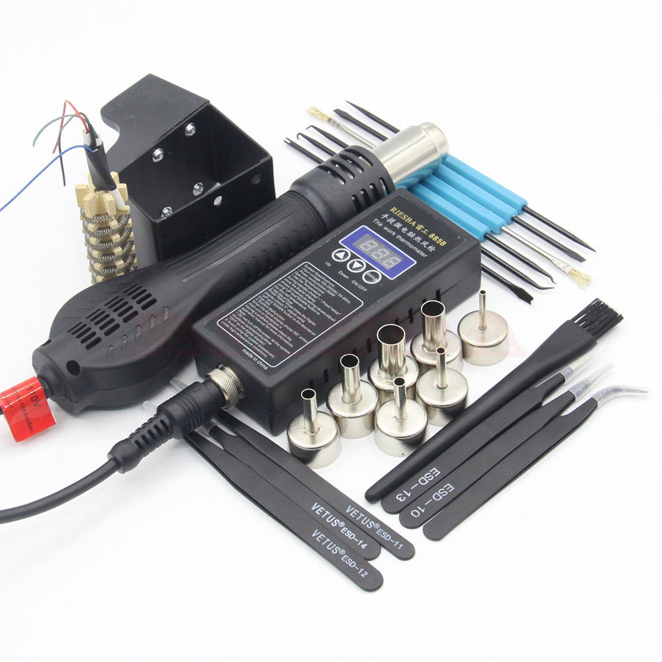 RIESBA 8858 Portable BGA Rework Solder Station Hot Air Blower Heat Gun Heating core air nozzle tweezers