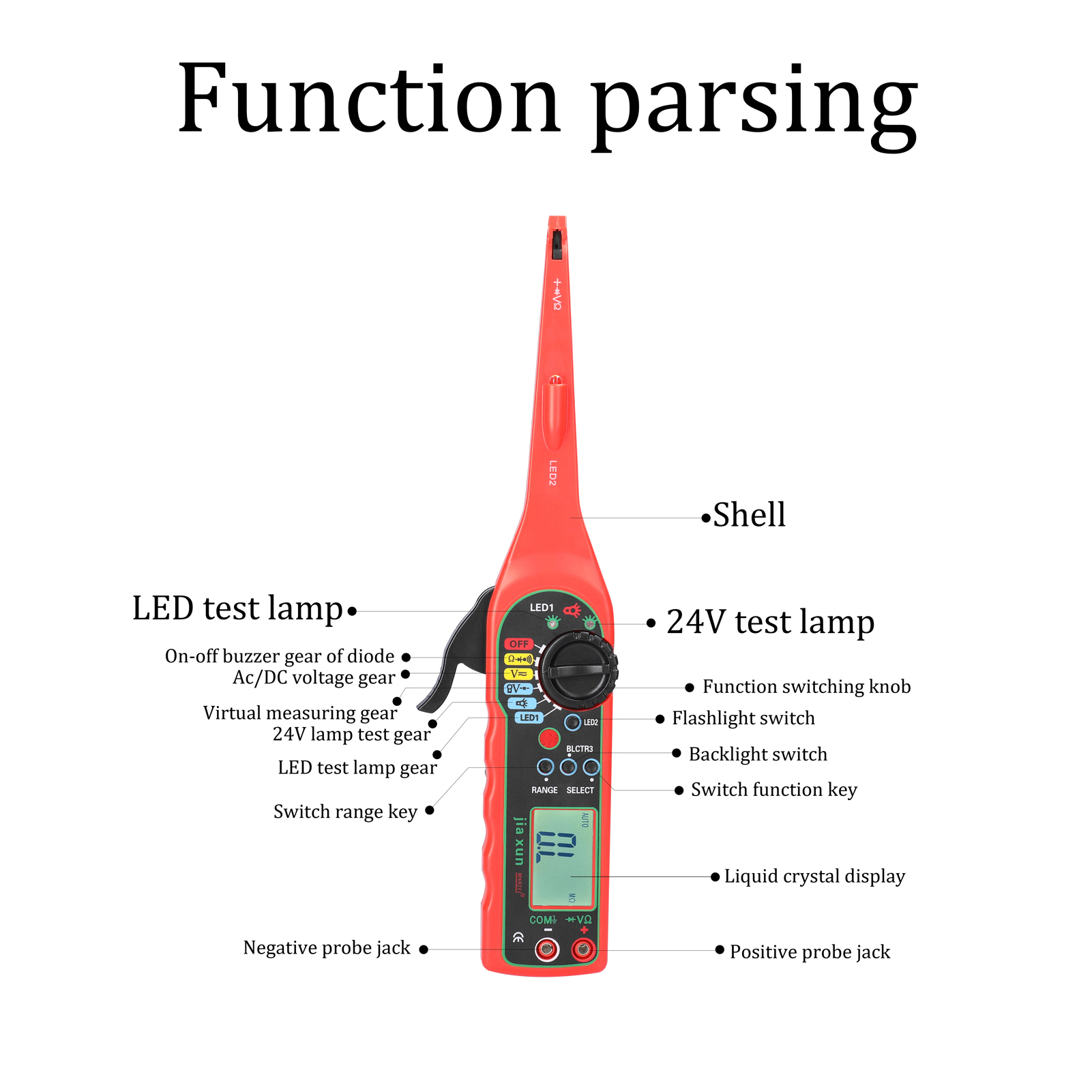 Car Auto Circuit Tester Multimeter Auto Repairs Multimeter Automatic Ranges Resistance Voltage Diode 24V LED Dual Test Lamp