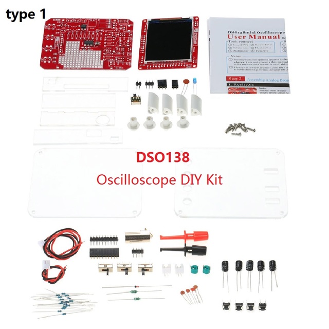 DSO 138 2.4" TFT Digital Oscilloscope DIY Kit Not Soldered 200KHz Electronic Learning Set 1MSa/s   Probe Analog Bandwidth