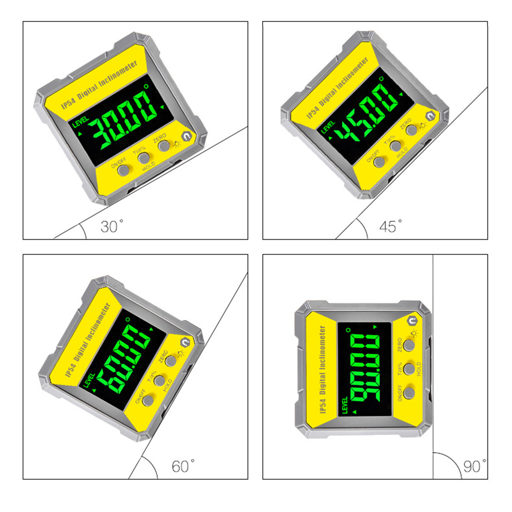 Digital Level Angle Gauge 4*90° Mini Measuring Digital Inclinometer With Magnetic IP54 Electronic Universal Bevel Protractor