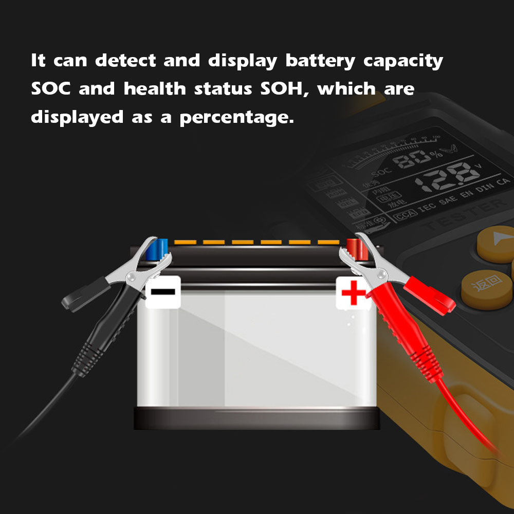 12V/24V Car Battery Tester LCD Digital Battery Analyzer Car Charge Diagnostic Tool SOH SOC CCA IR Meter for Car Truck Repair