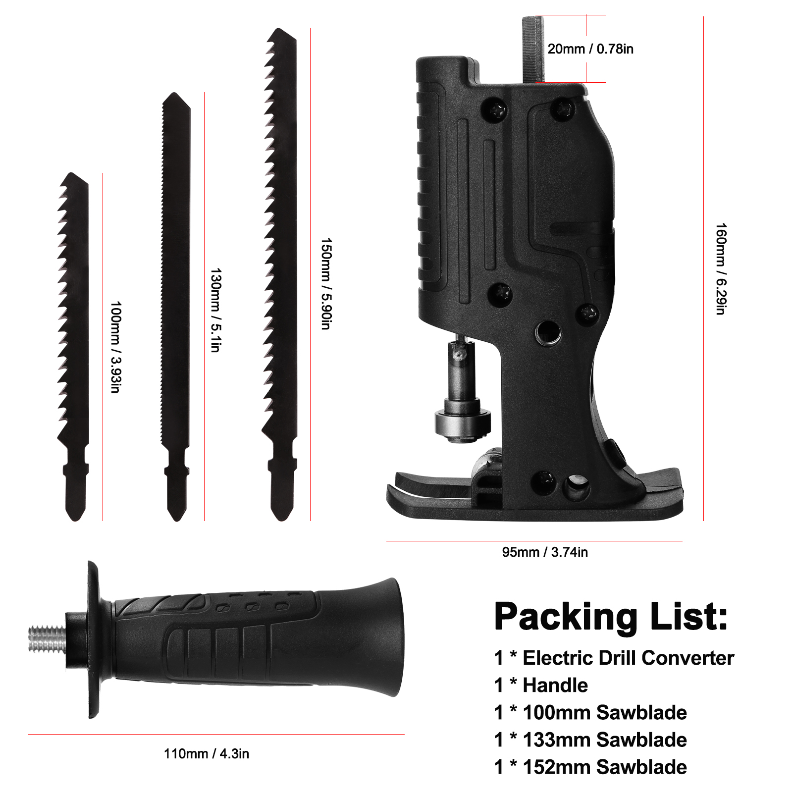 Reciprocating Saw Adapter with Sawblade Electric Drill Modified Electric Saw Power Tool Wood Cutter Machine Attachment Adapter