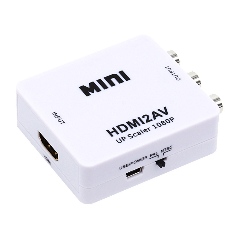 HD To Analog Small White Box HDMI-compatible TO AV Scaler Adapter HD Video Composite Converter Box HD To RCA AV/CVSB L/R Video 1080P Support NTSC PAL