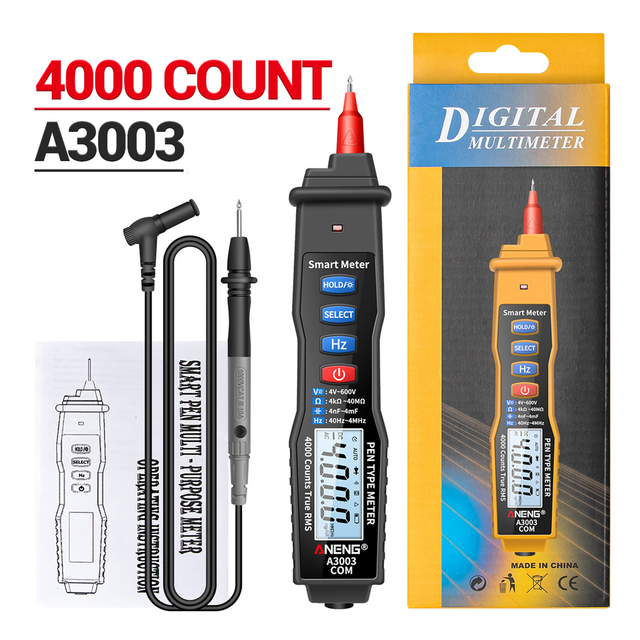 A3003 Digital Multimeter NCV AC/DC Voltmeter Ohmmeter 4000 Counts LCD Backlight Tester with Data Hold and Flashlight