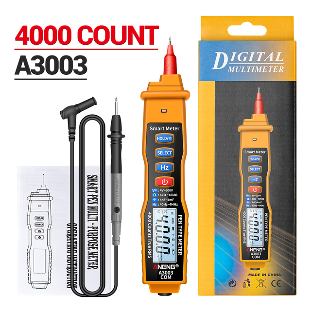 A3003 Digital Multimeter NCV AC/DC Voltmeter Ohmmeter 4000 Counts LCD Backlight Tester with Data Hold and Flashlight