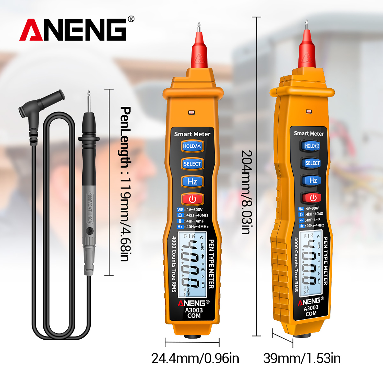 A3003 Digital Multimeter NCV AC/DC Voltmeter Ohmmeter 4000 Counts LCD Backlight Tester with Data Hold and Flashlight