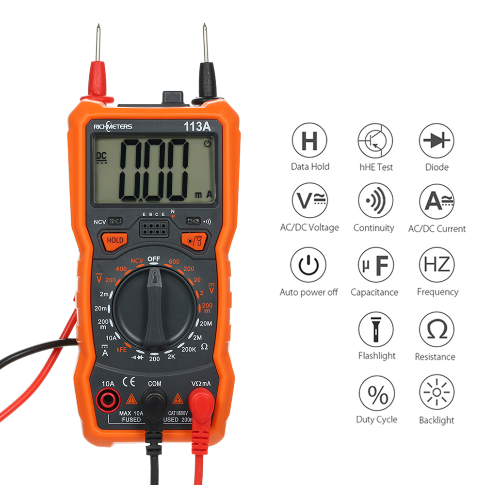 RM113D NCV Digital Multimeter 2000 Counts HFE AC/DC Voltage Measuring Meter Magnetic Suction Flash Light Backlight Multi-meter