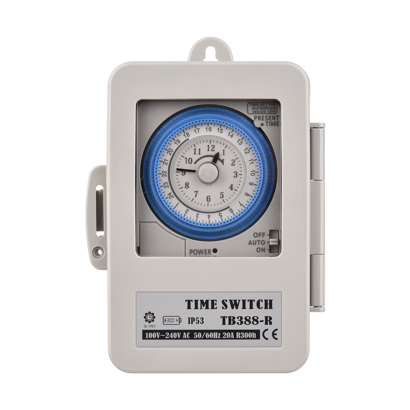 Mechanical 24h Timer Switch IP53 Rating Programmable Electrical Timer Switch Box AC 100-240V 15 Minutes Interval 96 Times ON/OFF