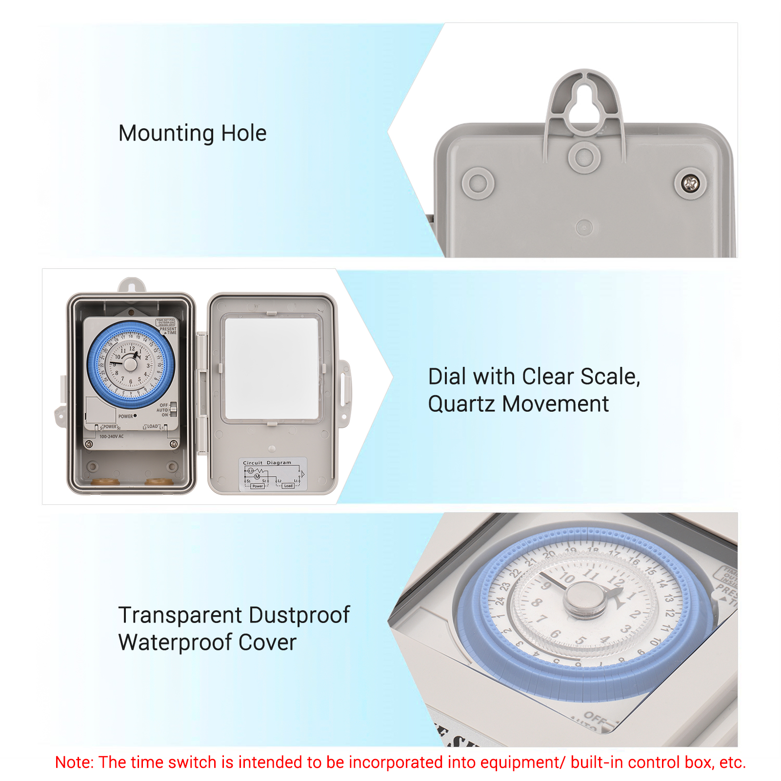 Mechanical 24h Timer Switch IP53 Rating Programmable Electrical Timer Switch Box AC 100-240V 15 Minutes Interval 96 Times ON/OFF