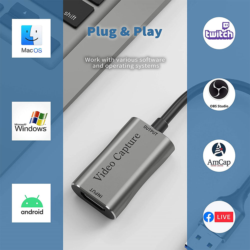 USB 3.0/Type C Video Capture Card 1080P 60fps 4K HDMI-compatible Video Grabber Box for Macbook PS4 Game Camera Recorder