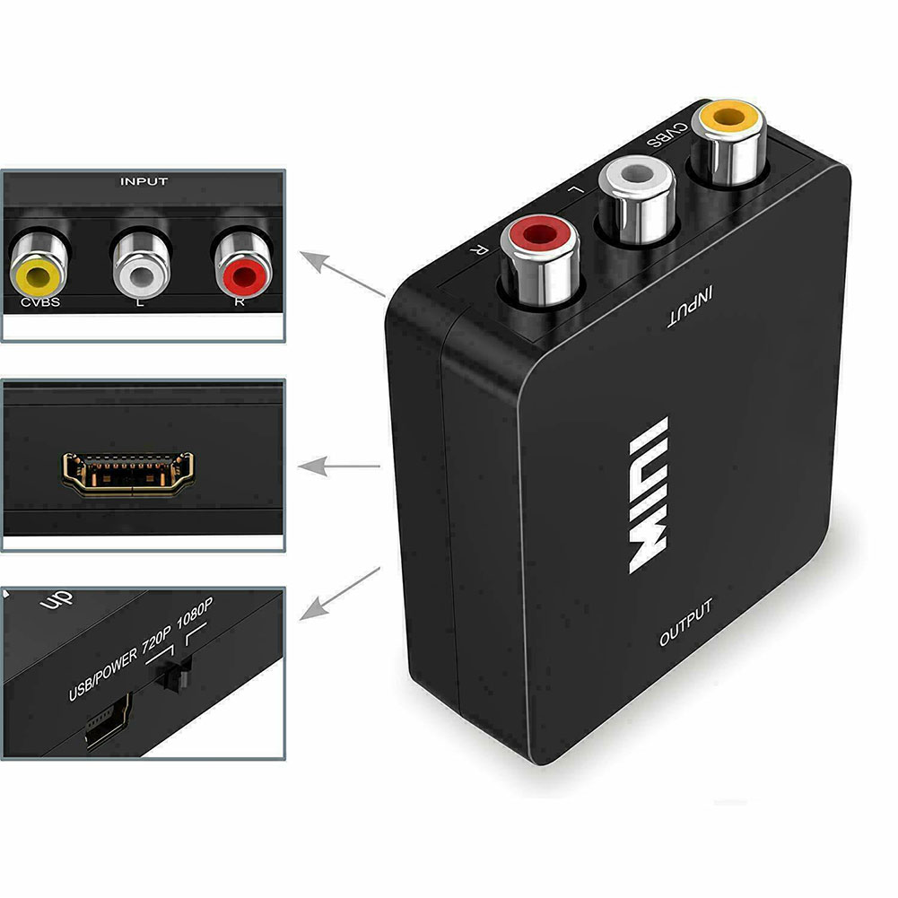 1080P HDMI-compatible to AV Scaler Adapter Video Composite Converter HDMI-compatible to RCA CVSB L/R Video Mini HD2AV