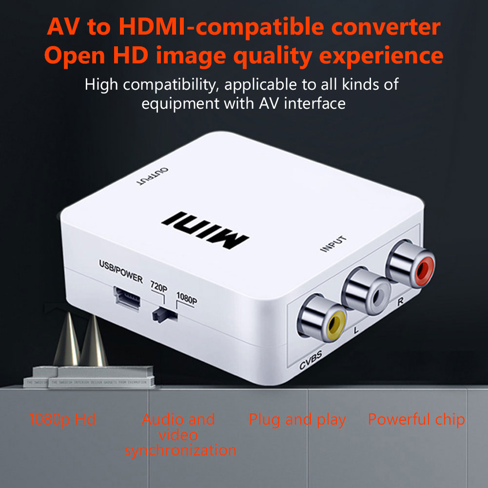 1080P HDMI-compatible to AV Scaler Adapter Video Composite Converter HDMI-compatible to RCA CVSB L/R Video Mini HD2AV