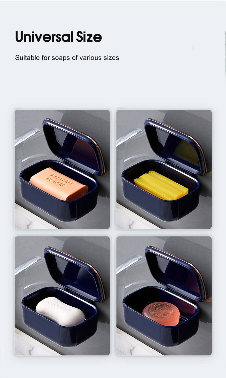 Wall Mounted Soap Holder Drain Water Tray Storage Soap Box With Lid Toilet Shower Bathroom Soap Dish For