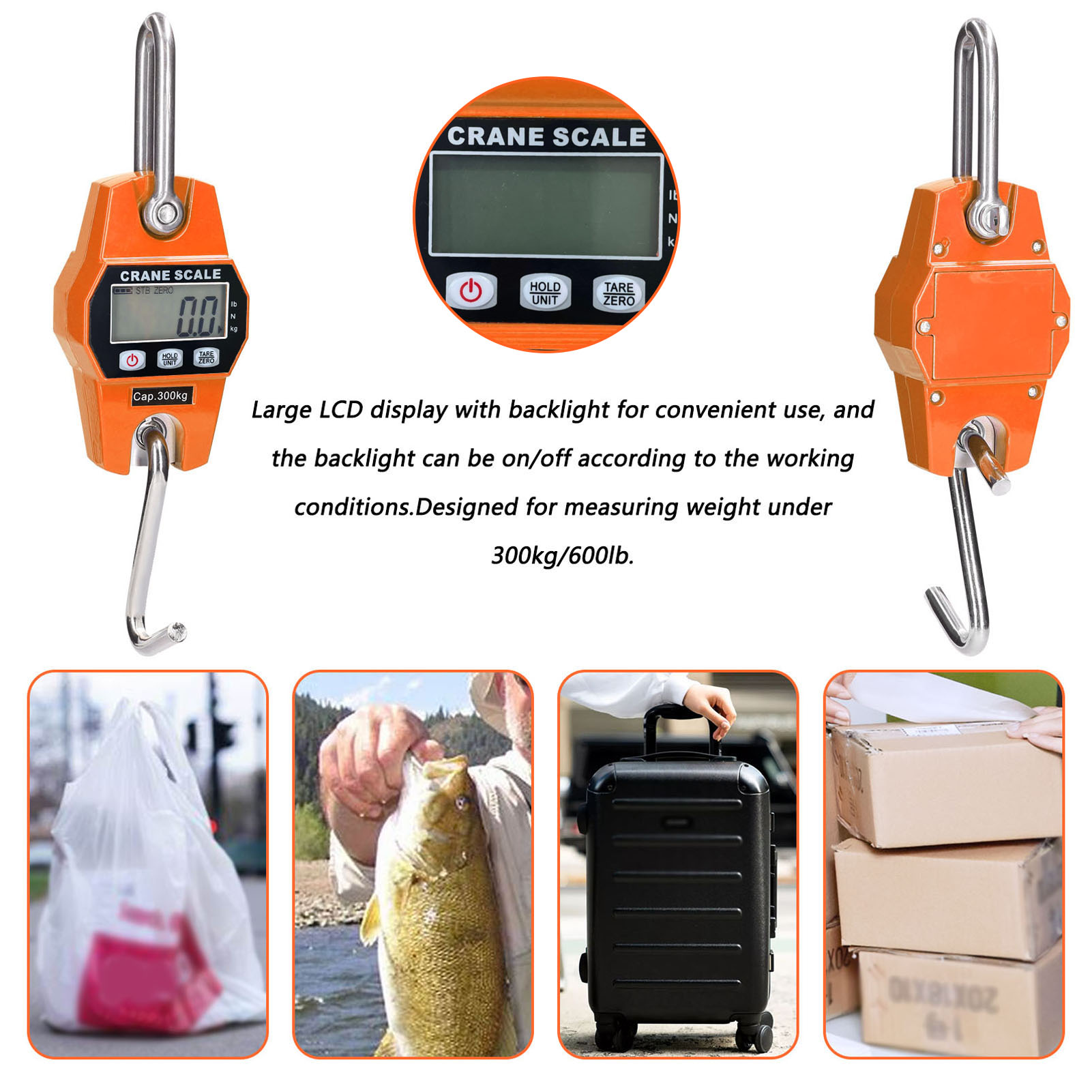 LCD Digital Hanging Scale 300kg Portable Industrial Electronic Heavy Duty Weight Hook Crane Hanging Scale Hanging Hook Scales