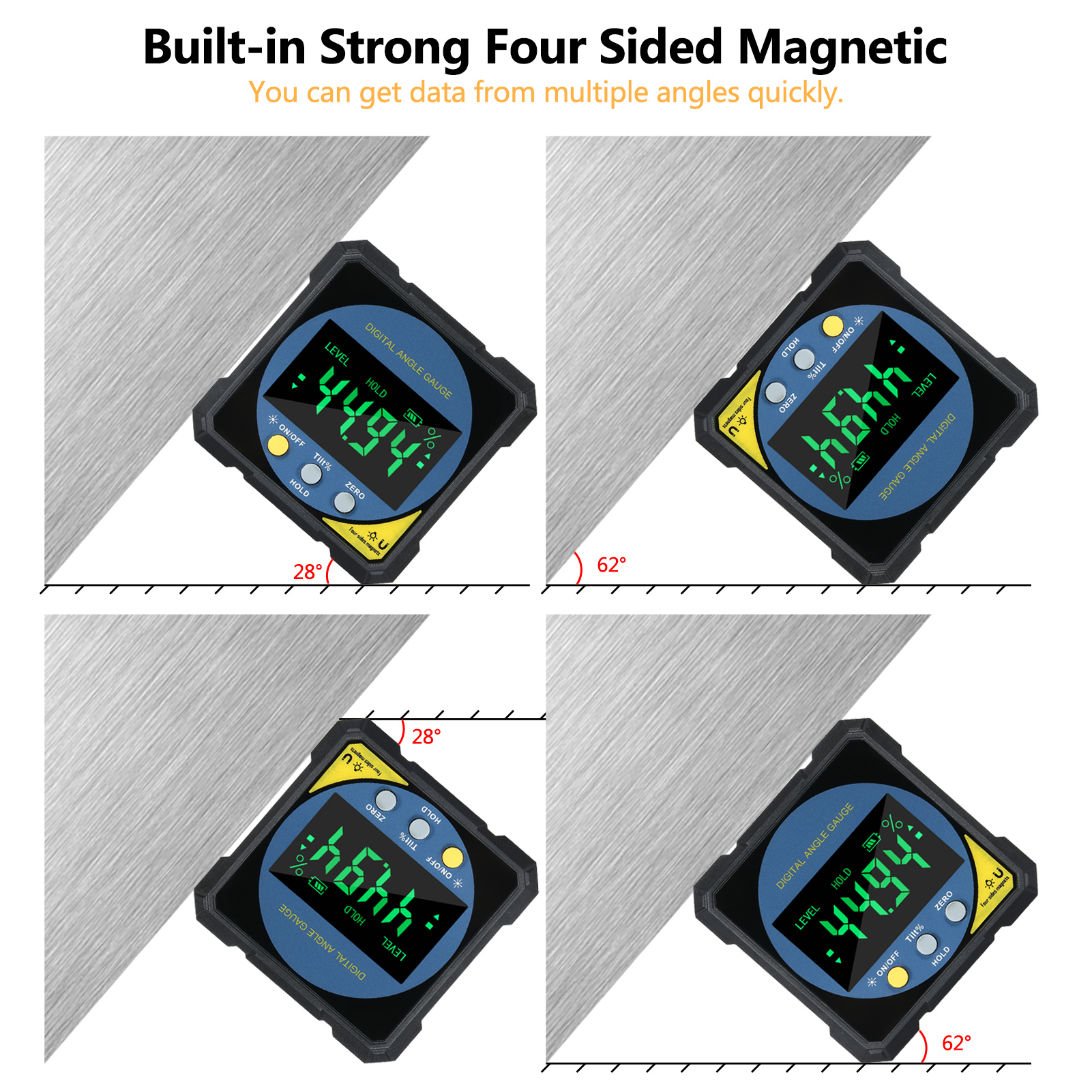Digital Level Protractor Inclinometer Four-side Mag-netic Level Angle Meter Angle Finder Level Box Angle Measuring Tool