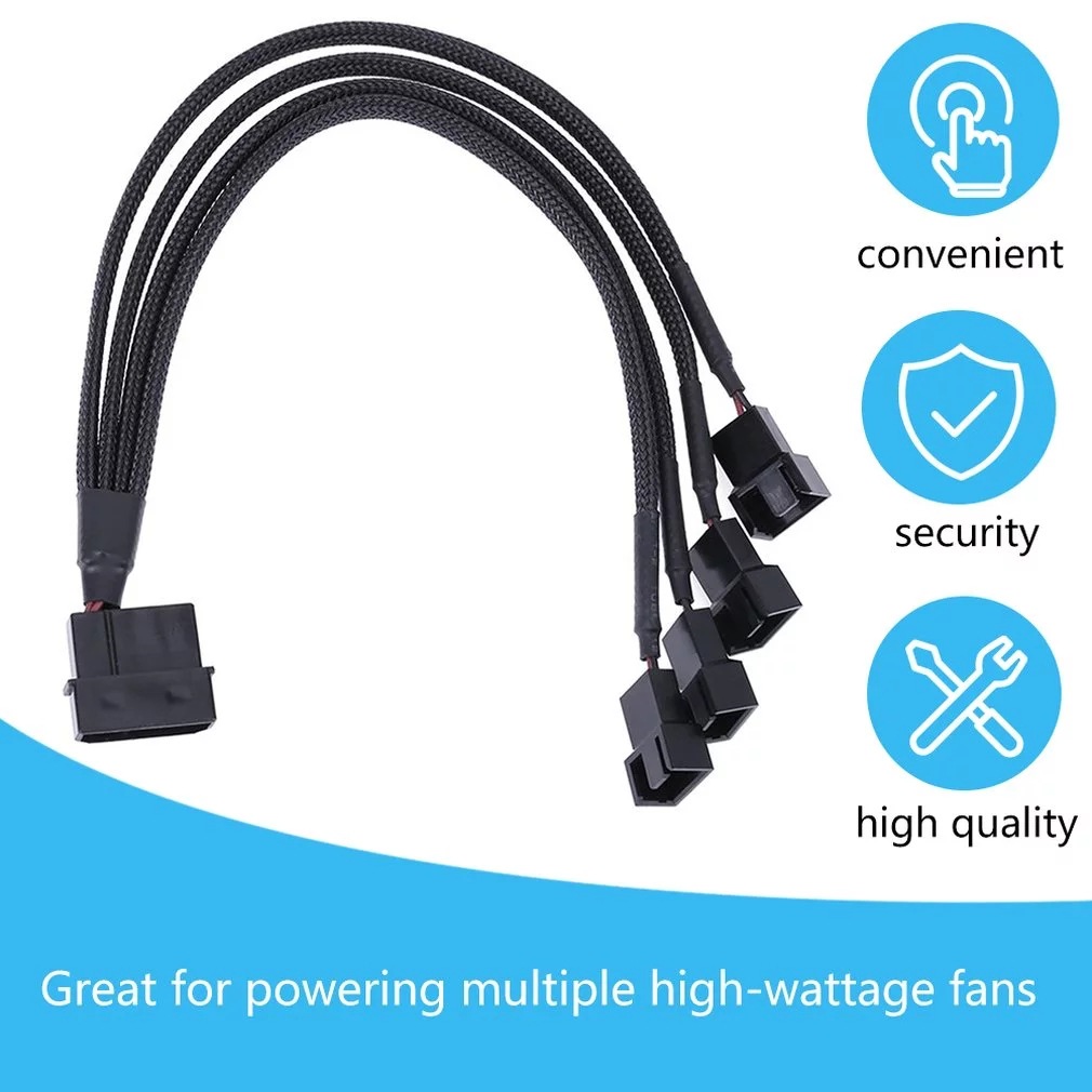 Computer Fan 1/4 Adapter Cable 4pin IDE Molex to 4-Port 3Pin/4Pin Power Supply Plug Cooler Cooling Fan Adapter Power Cable Splitter for PC Computer Case