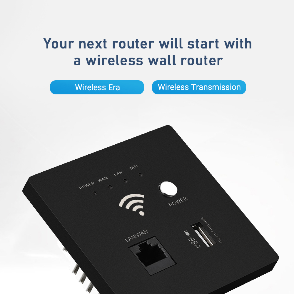 In-Wall Wireless WiFi Router 300M AP Access Point WiFi Router USB-Charging Socket Wall Mount Wi-Fi AP Router with WPS Encryption