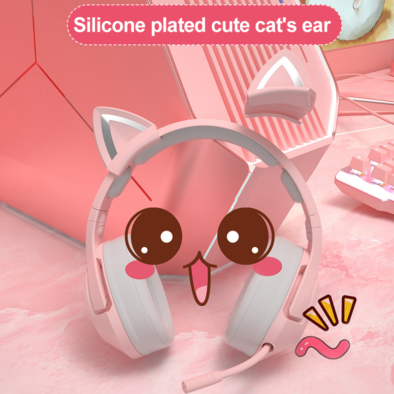 Pink Gaming Headset Pink Detachable Cat Ear Headset Cute Girl Heart Headphones With Microphone Volume Adjustment For PS4 PC