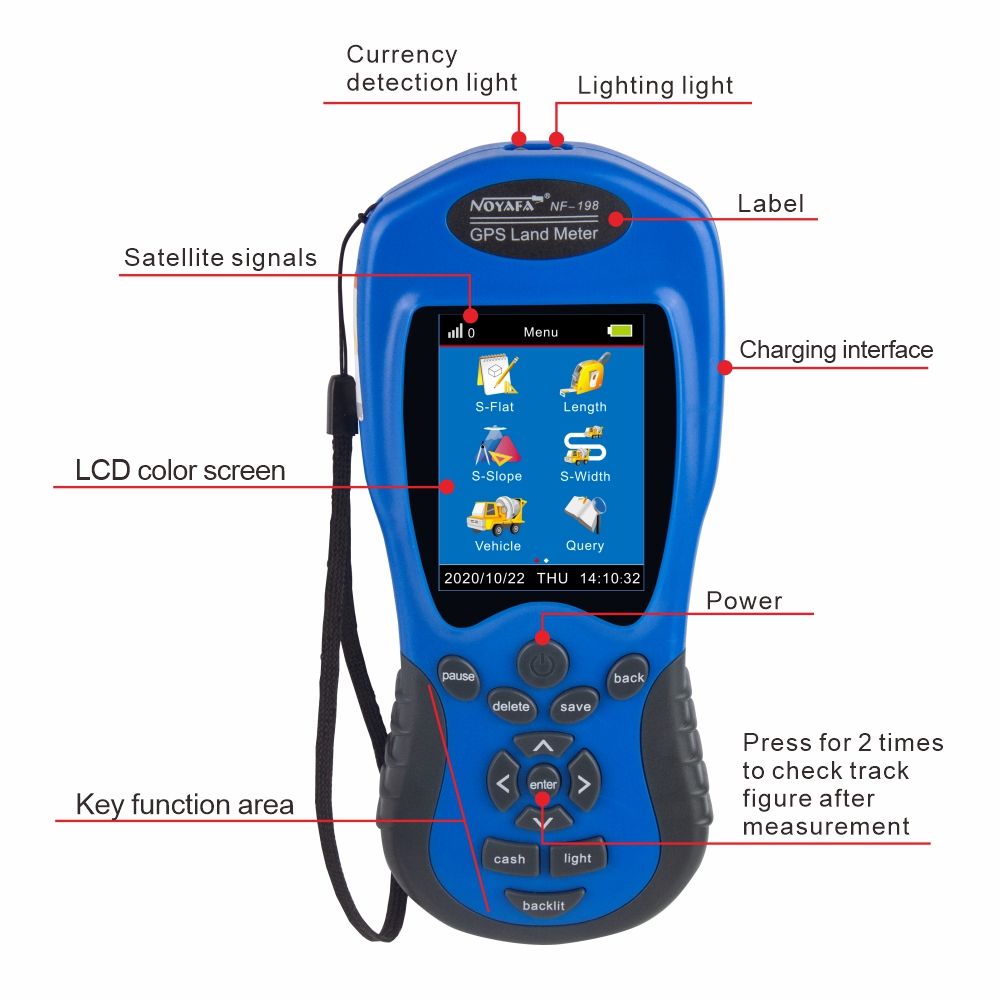 Noyafa Land Meter Test Device NF-198 Survey Equipment Use For Farm Land Surveying Mapping Area Length Measurement Tool