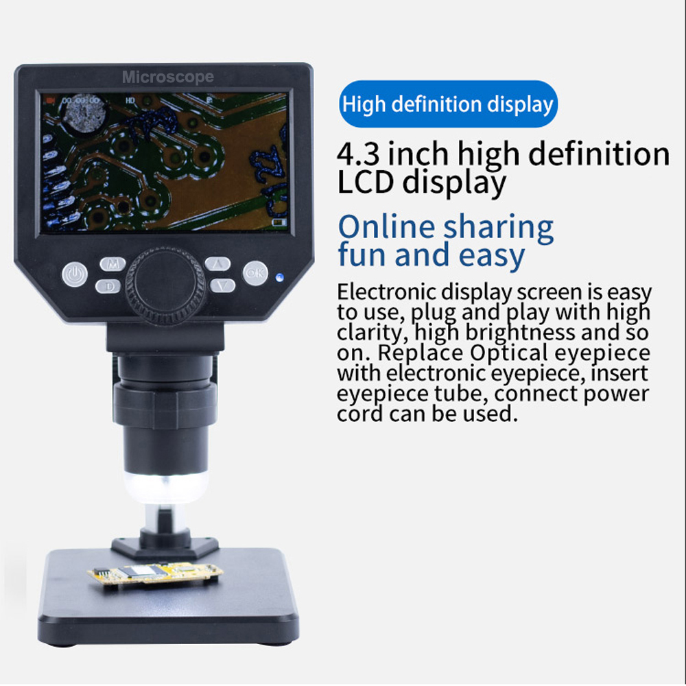 Microscope G1000 Digital Microscope for Soldering 4.3 Inch Large Base LCD Display 8MP 1-1000X Continuous Amplification Magnifier