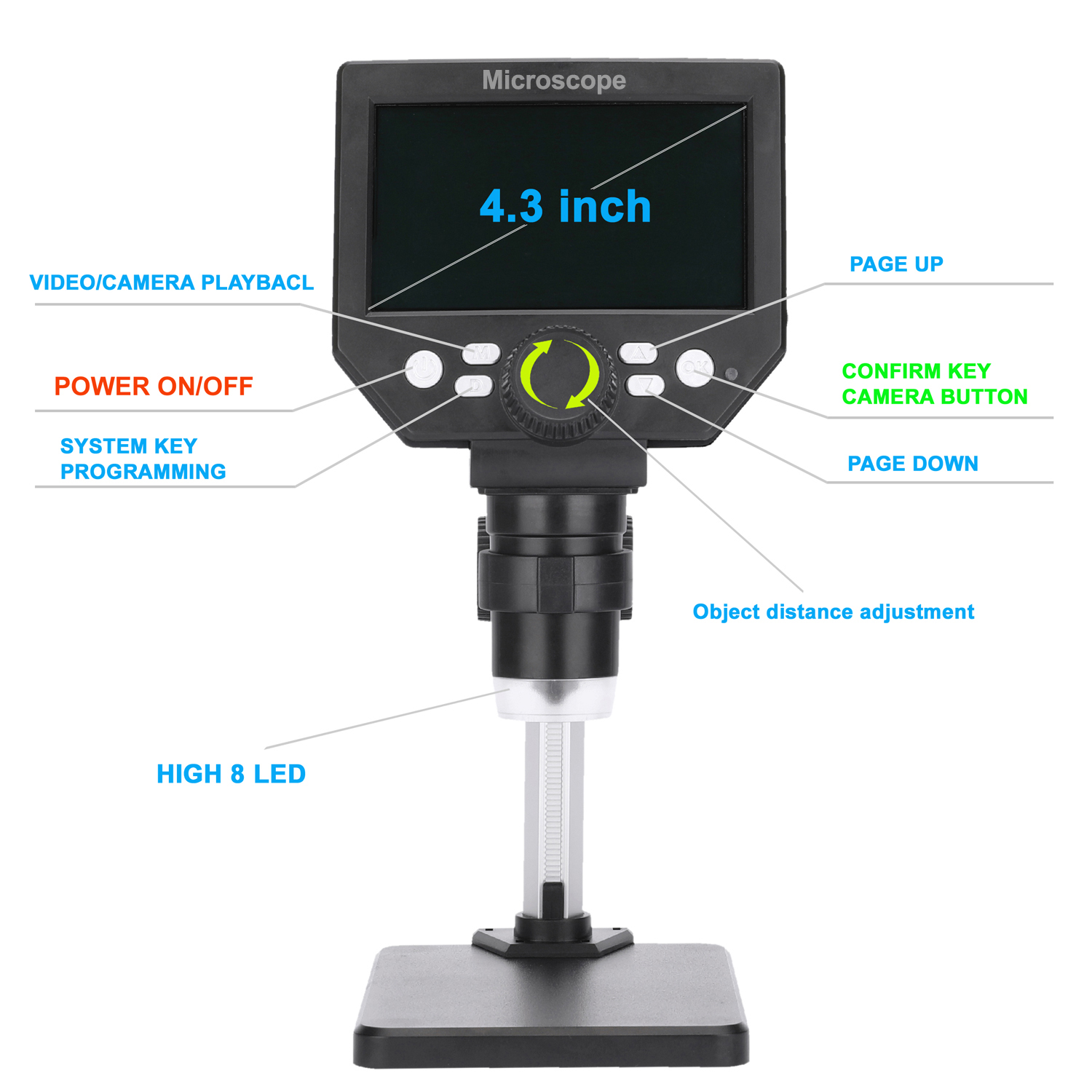 Microscope G1000 Digital Microscope for Soldering 4.3 Inch Large Base LCD Display 8MP 1-1000X Continuous Amplification Magnifier