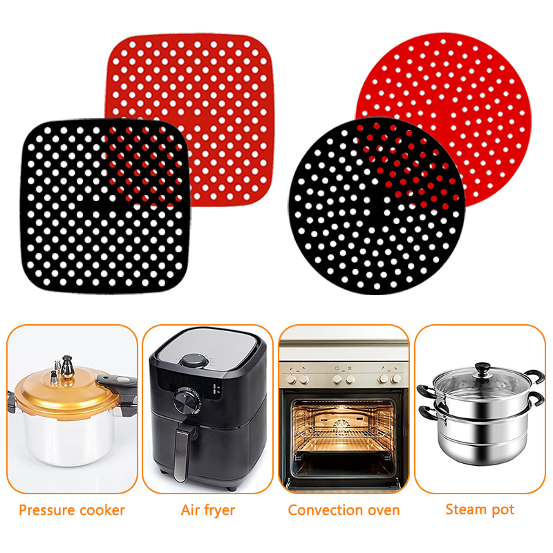 Reusable Silicone Air Fryer Liners Non-Stick Round Square Air Fryer Liner Mats for Kitchen Cooking with 100PCS Disposable Gloves