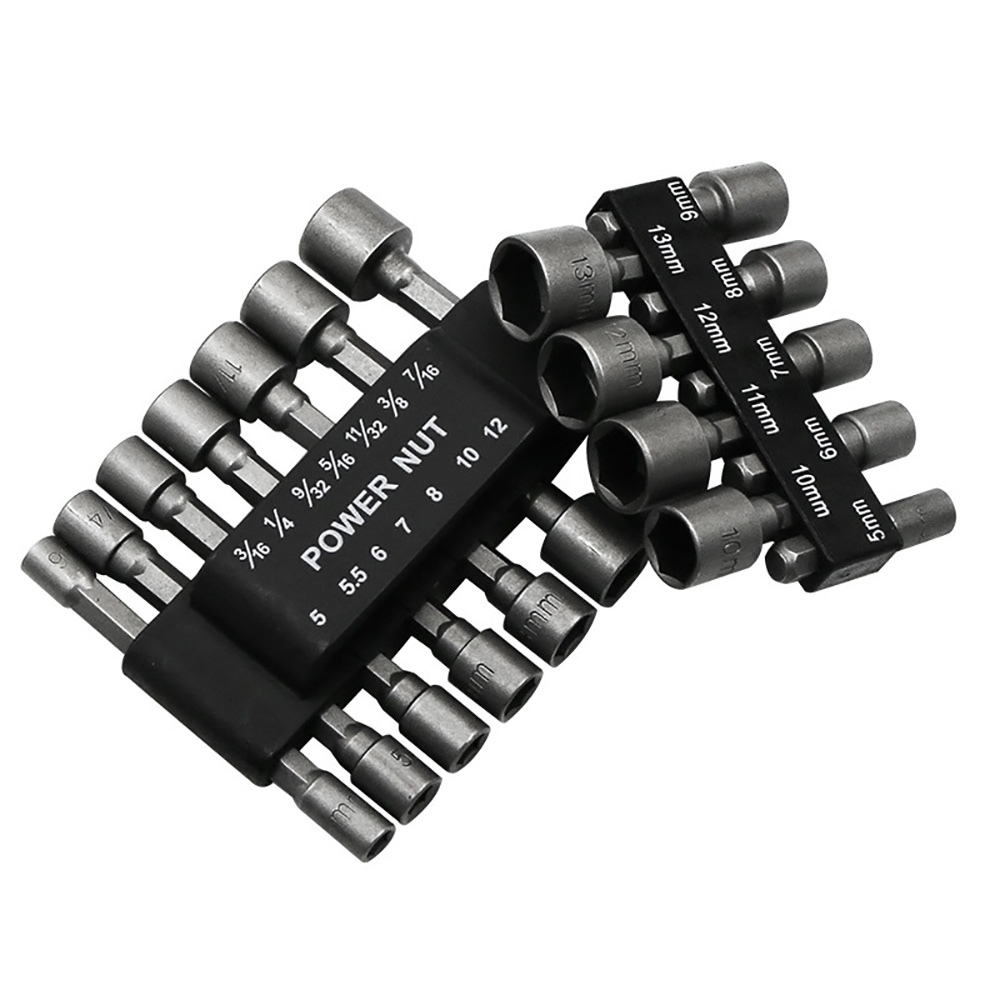 Hex Socket Screw Sleeve Nozzles Nut 1/4" Hexagonal Screwdriver Set 5-12mm Hexagon Nut Driver Drill Adapter For Woodworking Tools