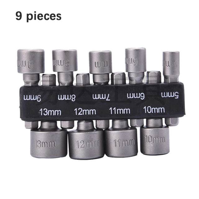Hex Socket Screw Sleeve Nozzles Nut 1/4" Hexagonal Screwdriver Set 5-12mm Hexagon Nut Driver Drill Adapter For Woodworking Tools