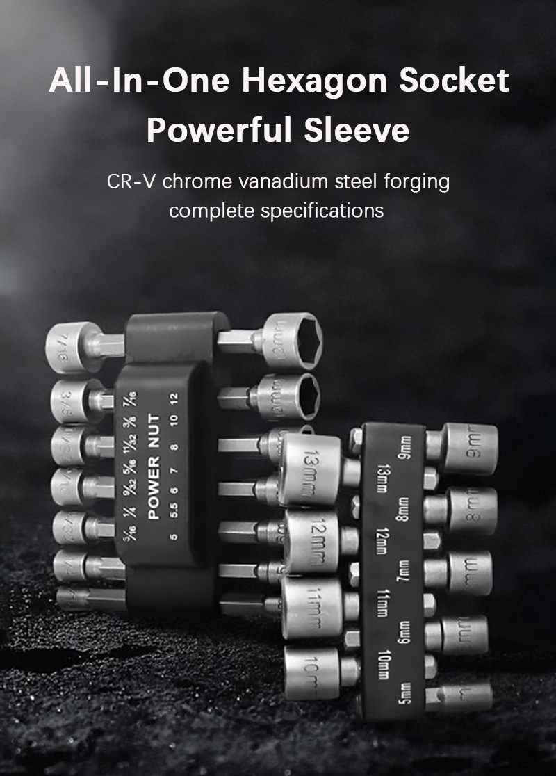 Hex Socket Screw Sleeve Nozzles Nut 1/4" Hexagonal Screwdriver Set 5-12mm Hexagon Nut Driver Drill Adapter For Woodworking Tools
