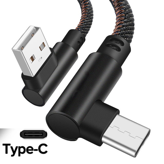 USB Cable 2.4A Fast Charger Type C Cable 90 degree elbow Nylon Braided usb Cable for Samsung/Sony/Xiaomi usb Cable