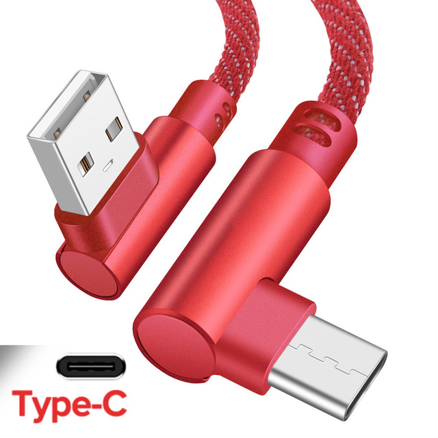 USB Cable 2.4A Fast Charger Type C Cable 90 degree elbow Nylon Braided usb Cable for Samsung/Sony/Xiaomi usb Cable