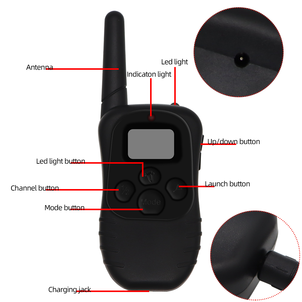 998DB Remote Electric Dog Collar 300M Waterproof Rechargeable Trainer E-Collar With 3 Training Modes Static Vibration Beep