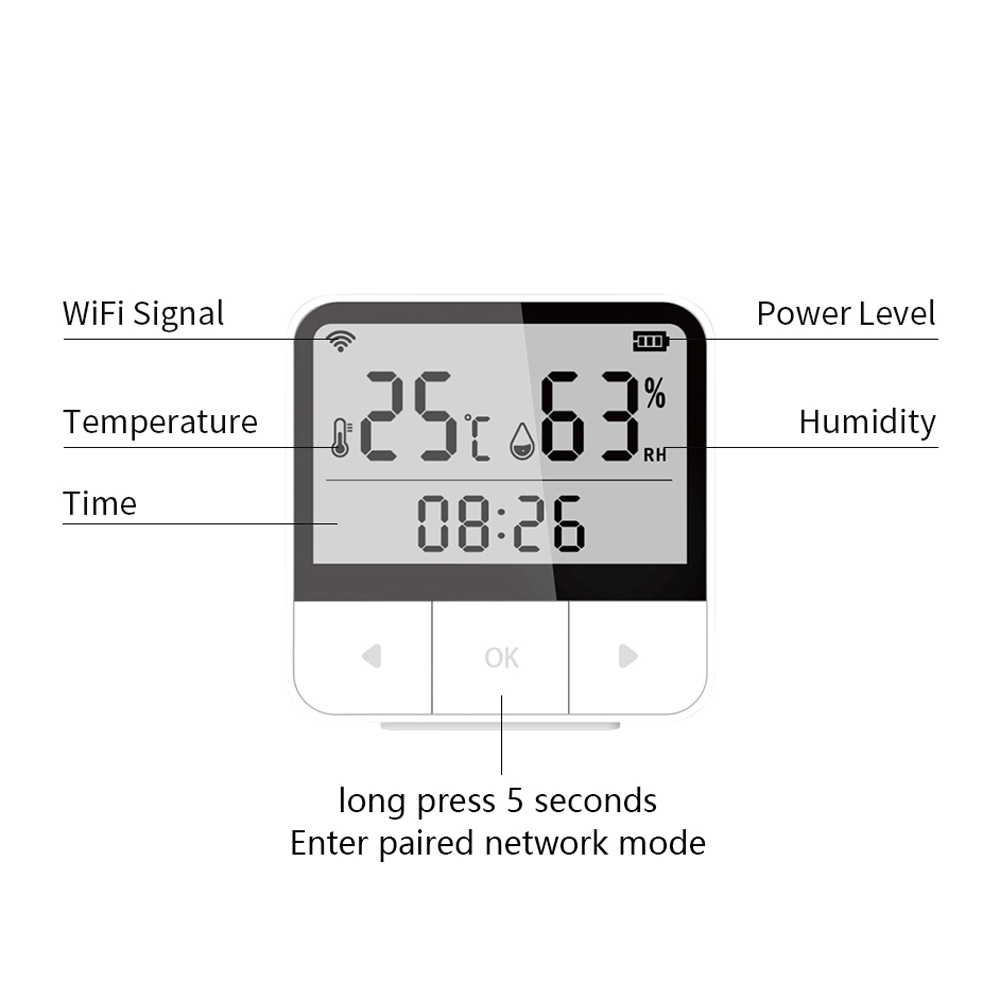 WiFi Intelligent Temperature Humidity Sensors Time Date Week Display Intelligent Temperature Humidity Sensors Large Display