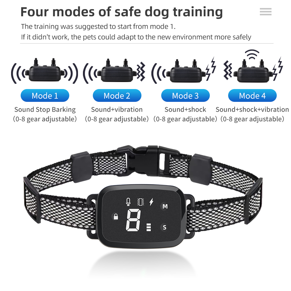 Pet Dog Training Collar Ultrasonic Intelligent Electric Stop Barking Collars USB Rechargeable IP67 Waterproof Anti Bark for Dogs