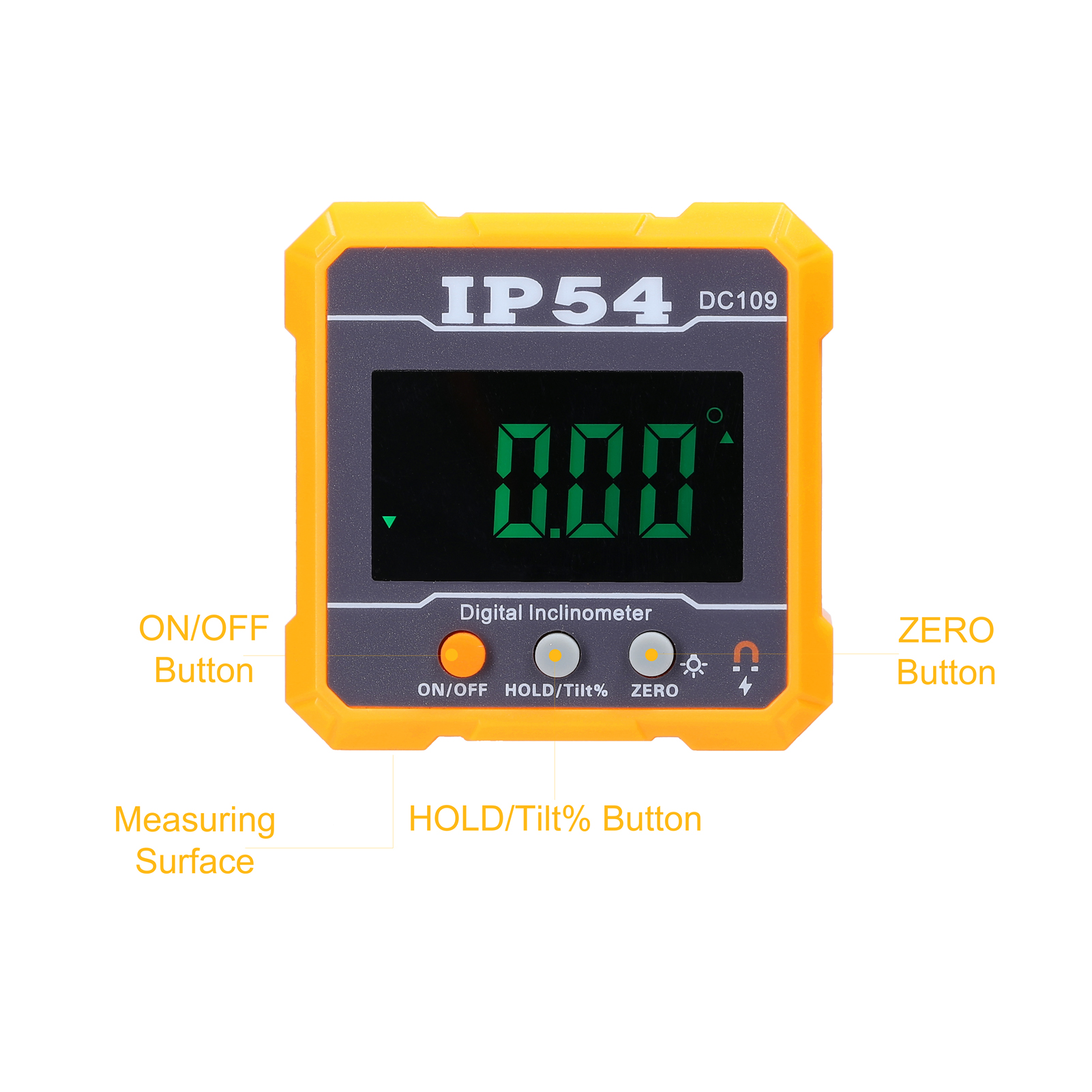 Measuring Instruments 4*90° IP54 High Precisions Digital Protractor Inclinometer Absolute Relative Slope Measurement Data Hold