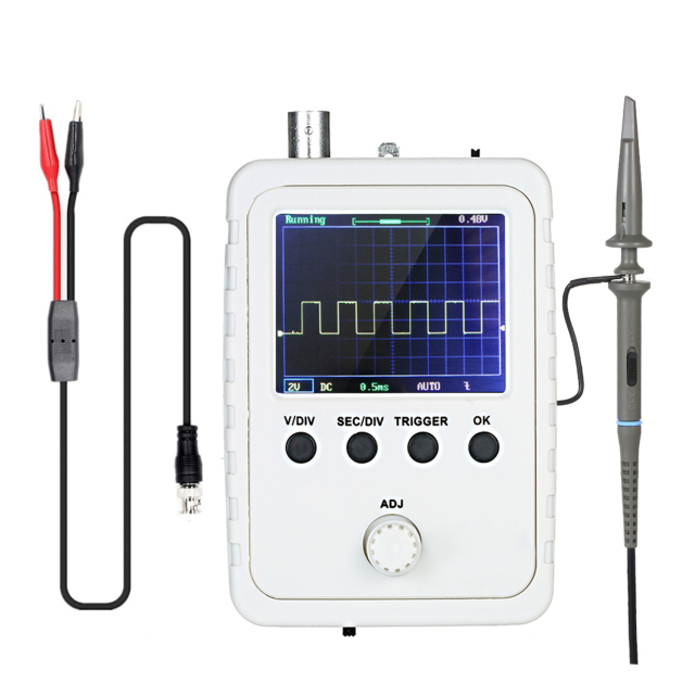 2.4" Color Display Screen Mini Oscilloscope Handheld Digital Oscilloscope with 0-200KHz Bandwidth and 1M Sampling Rate