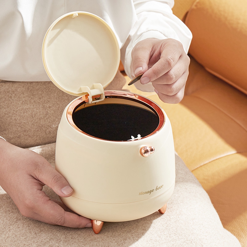 Desktop Trash Can mini Light Luxury Press Desktop Trash Can Double-layer Coffee Table Bomb Cover Desktop Small Storage Bucket
