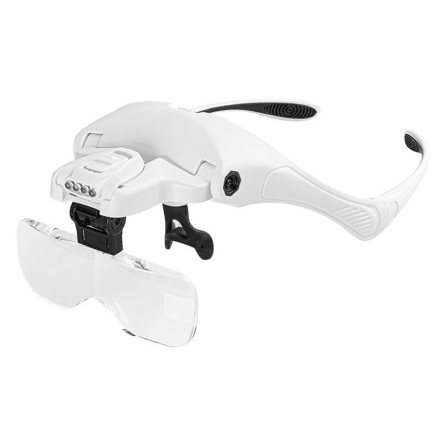 LED Illuminated Headband Magnifier 5 Detachable Lens 1.0X-3.5X Interchangeable Magnifier Glasses Loupe  Magnifying Tool