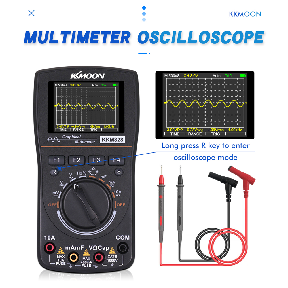 KKmoon kkm828 High Clarity Intelligent Graphical Digital Oscilloscope Multimeter 2 in 1 with 2.4 Inches Color Screen