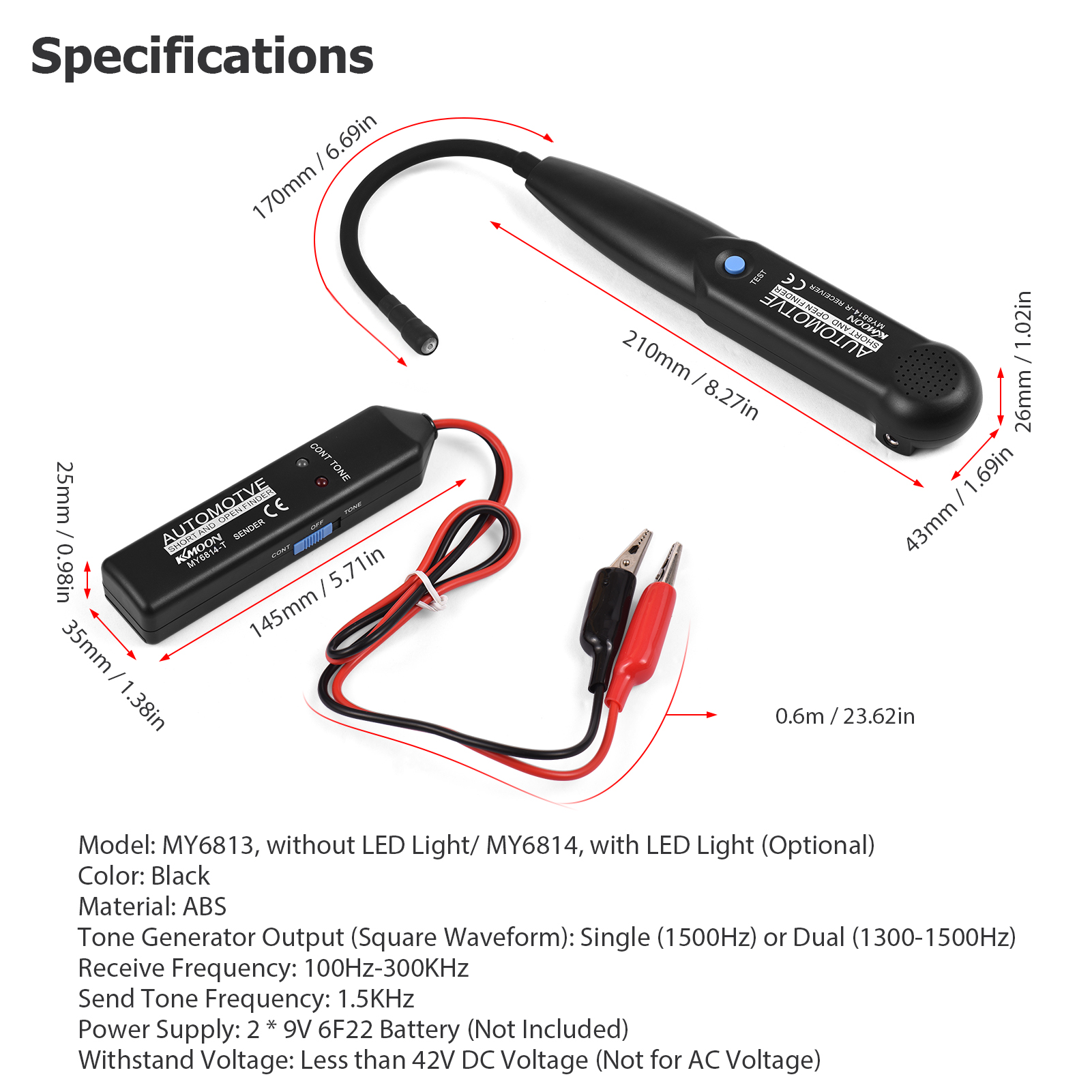 MY6814/MY6813 Automotive Cable Tracer Tone Generator and Probe Kit Wire Break Point Short Circuit Telephone Line Tracker