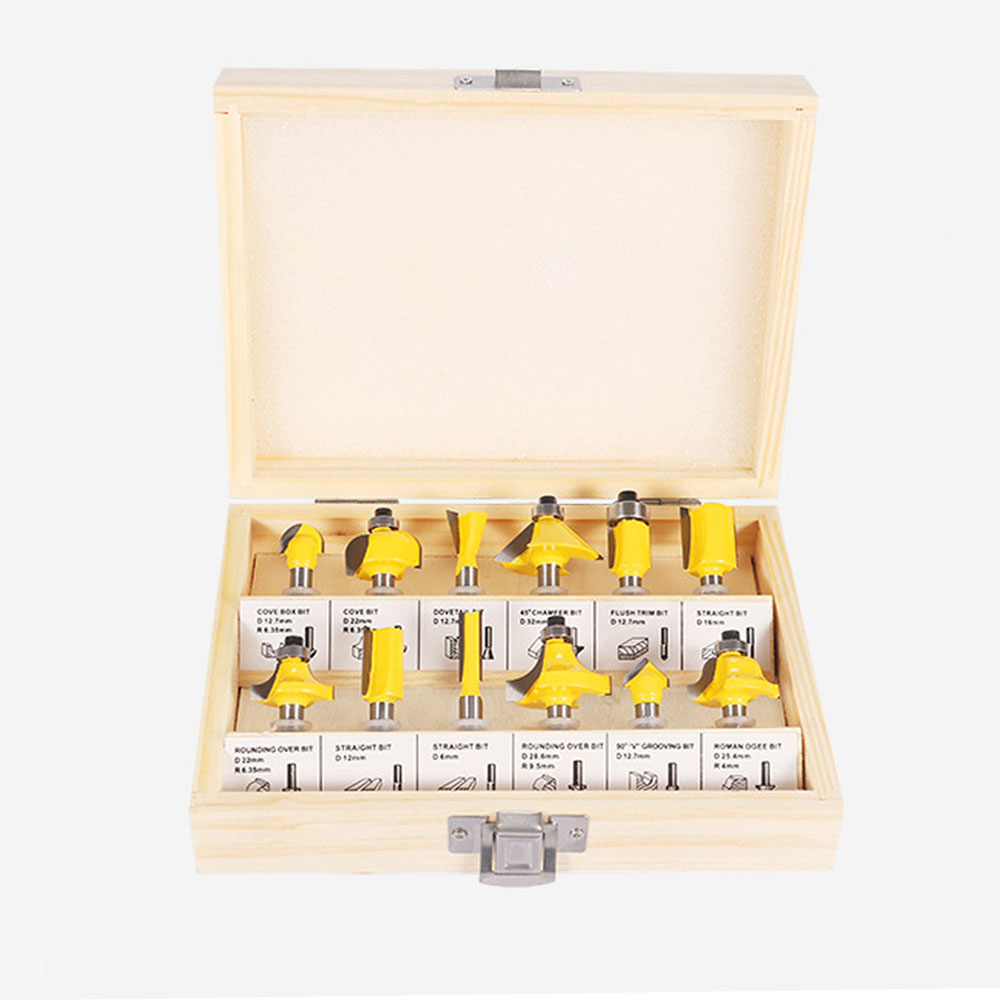 12pcs Milling Cutter Router Bit Set Wood Cutter Carbide 1/4" /8mm Shank Mill Woodworking Trimming Engraving Carving Cutting Tool