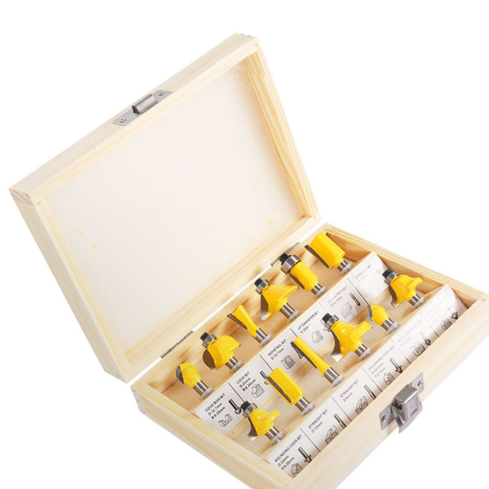 12pcs Milling Cutter Router Bit Set Wood Cutter Carbide 1/4" /8mm Shank Mill Woodworking Trimming Engraving Carving Cutting Tool
