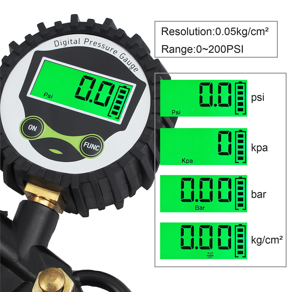 Digital Tire Pressure Gauge 0-200PSI Tire Infaltor Heavy Duty Air Compressor Accessories with LCD Diaplay Rubber Hose