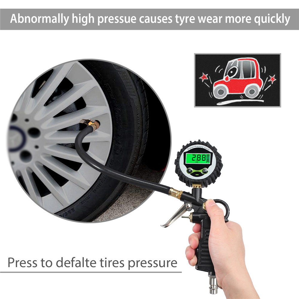 Digital Tire Pressure Gauge 0-200PSI Tire Infaltor Heavy Duty Air Compressor Accessories with LCD Diaplay Rubber Hose