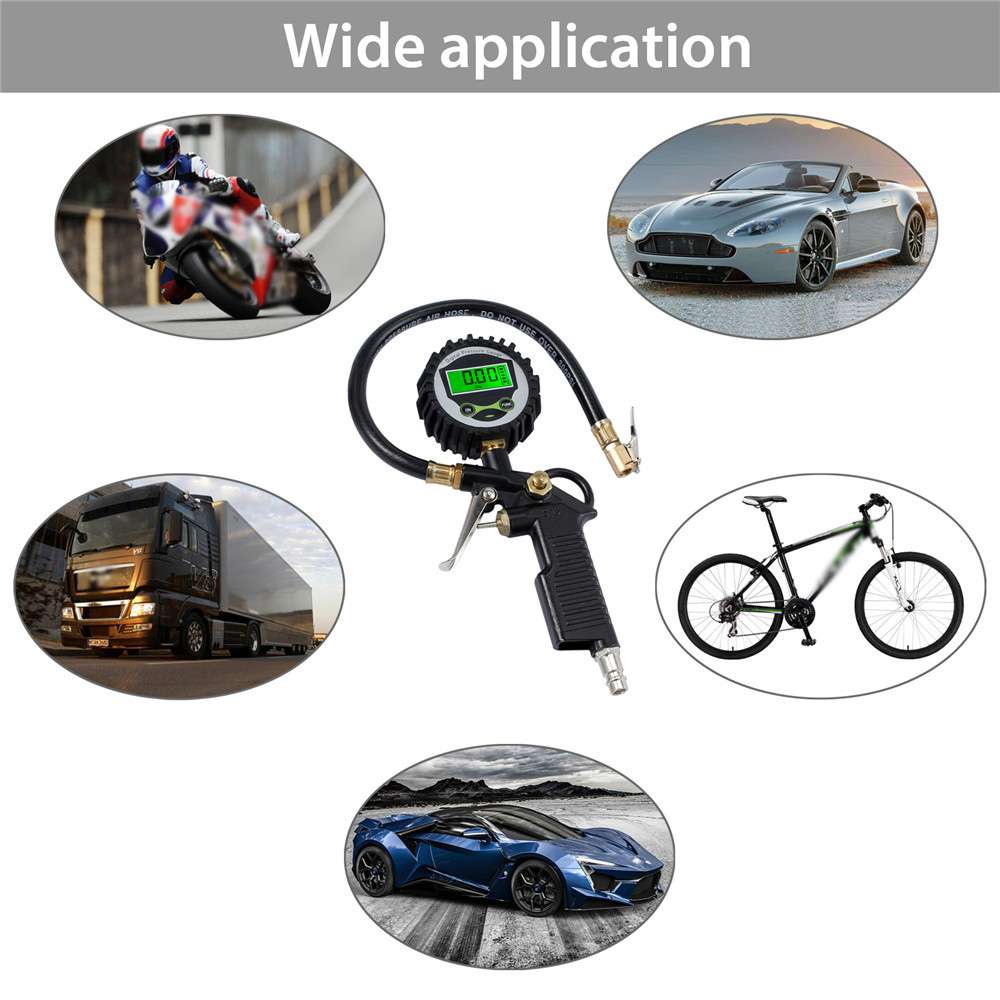 Digital Tire Pressure Gauge 0-200PSI Tire Infaltor Heavy Duty Air Compressor Accessories with LCD Diaplay Rubber Hose