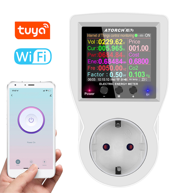 Tuya Wifi/BT Intelligent Power Socket Electricity Power Monitor Multi-energy Monitoring Meter APP Remote Controlling Device