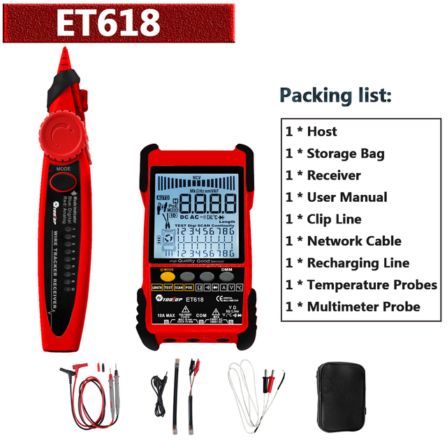 ET616 /ET618 Network Cable Tester Analogs Digital Search POE Test Cable Pairing Sensitivity Adjustable Network Cable Tester