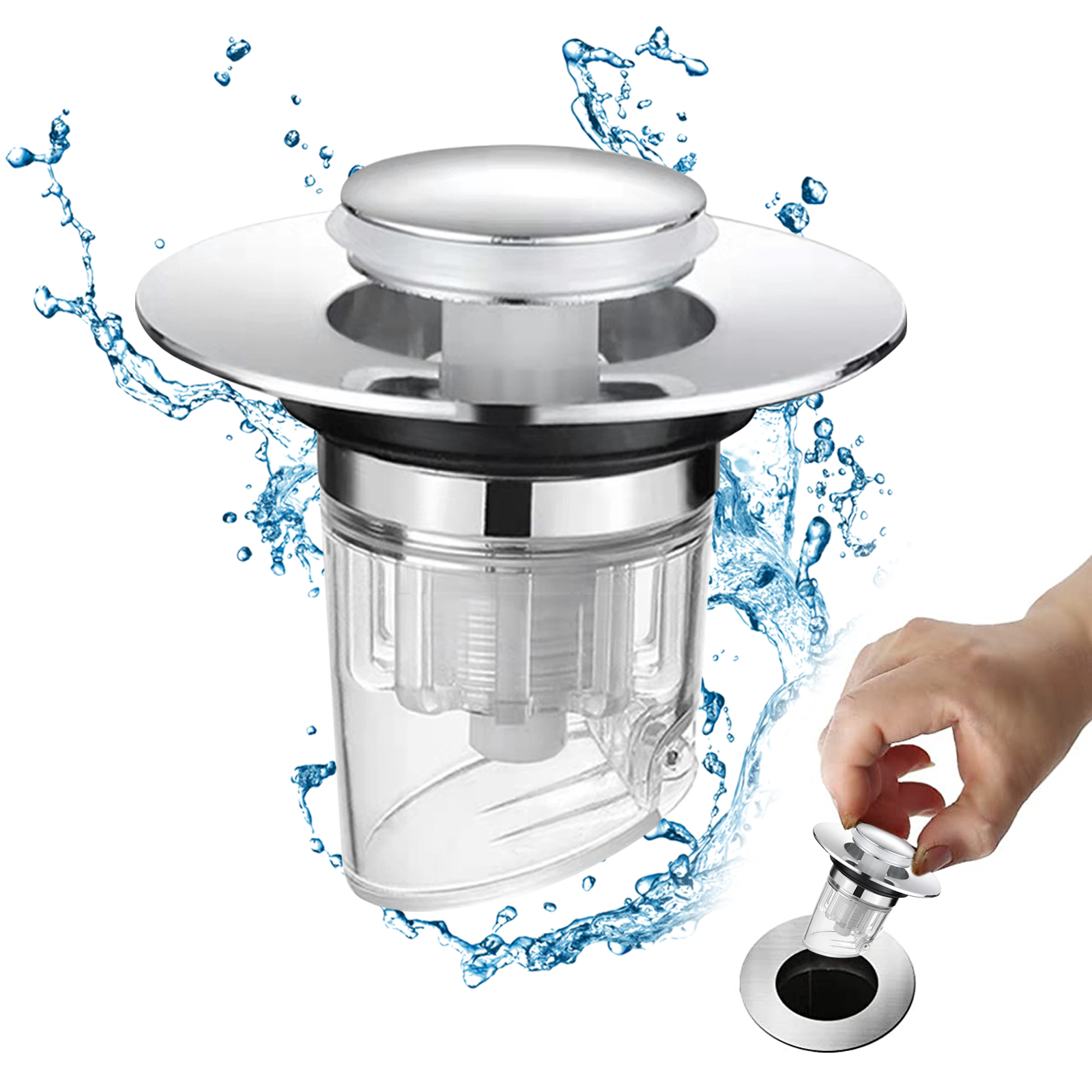 Bathroom Sink Stopper Bounce Drain Filter Pop Up Drain Stopper Push Type Sink Drain Plug for Kitchen Bathroom Wash Basin